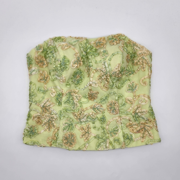 AusM Vintage Green Foral Beaded Bodice Corset Top - Picture 2 of 16